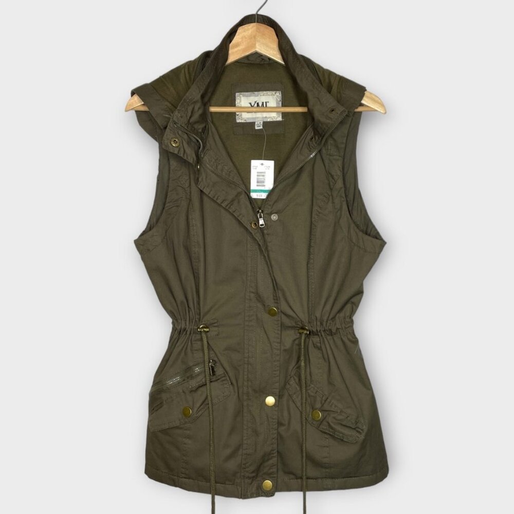 YMI Green Utility Vest with Hood and Drawstring Waist